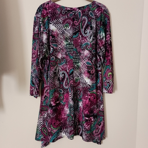 Moody PurpleTunic Dark Floral Paisley Print‎ Jersey Knit Travel Friendly XL - Picture 3 of 6